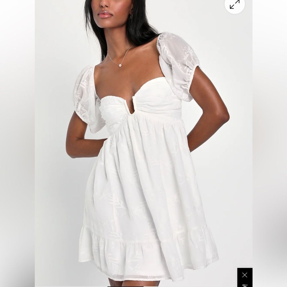 New NWT Lulus Cutest Icon White Embroidered Off-the-Shoulder White Mini Dress XS